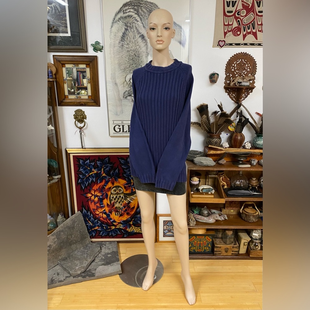 Unisex COTTON Blue Ribbed Knit Sweater
